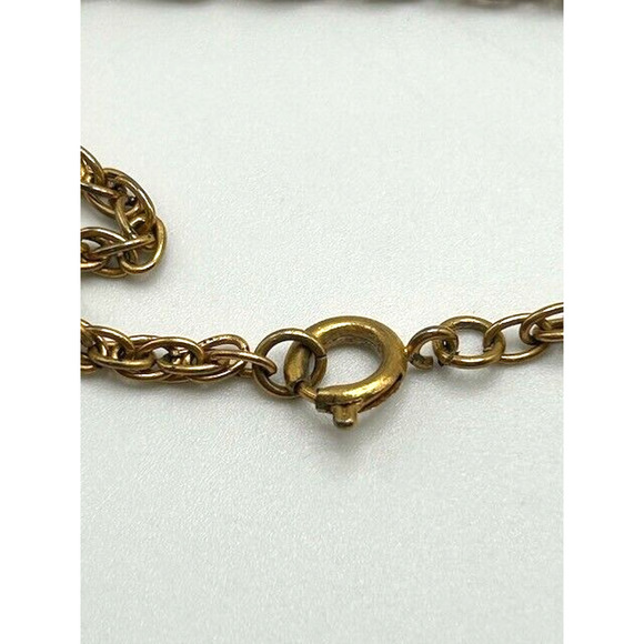 Vintage Estate Faux Green Jade Stone Pendant Filigree Gold Tone 24" Necklace - Picture 6 of 8